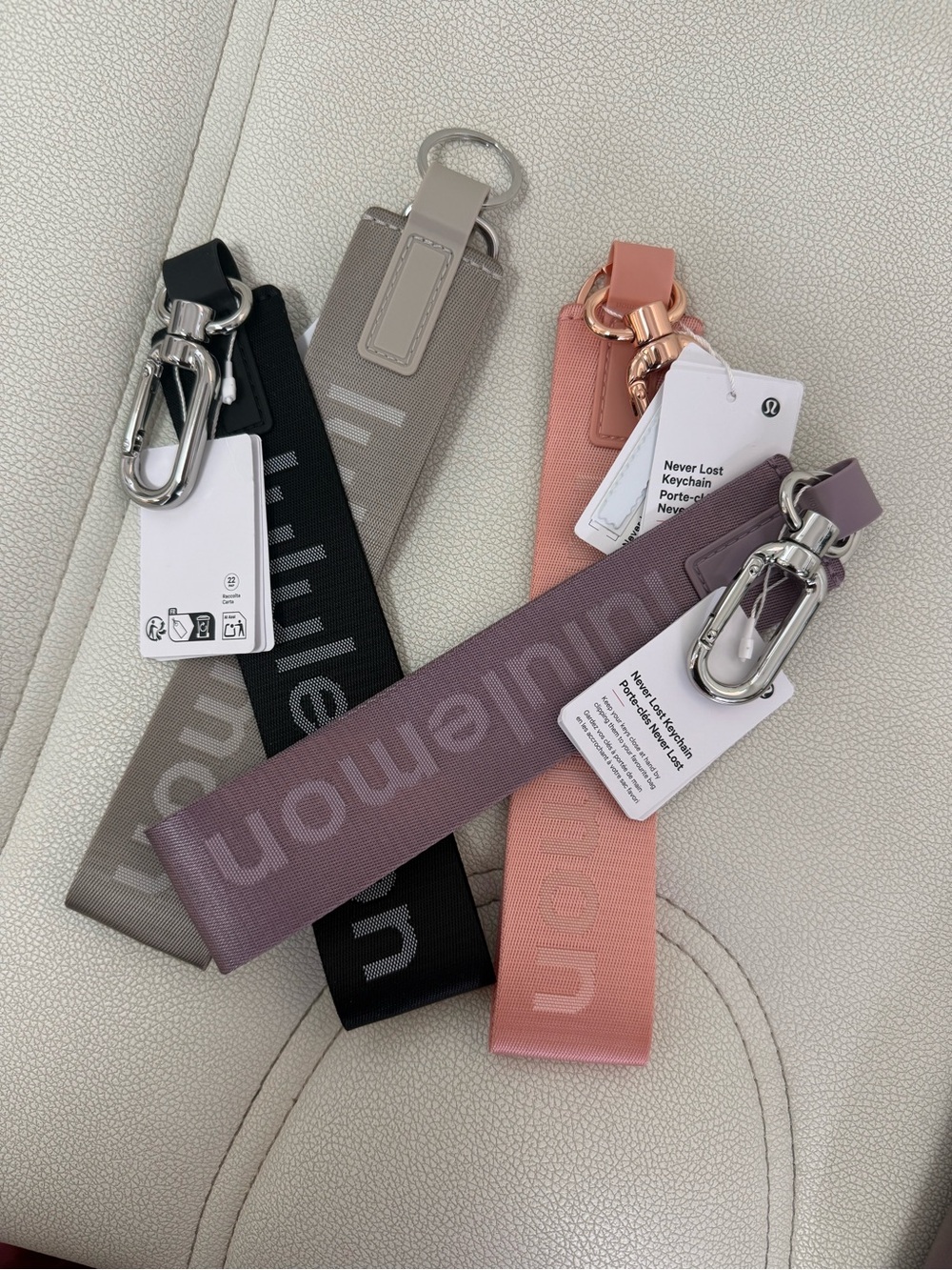lululemon athletica Never Lost Keychain Straps in Black, Taupe, Mauve, Pink